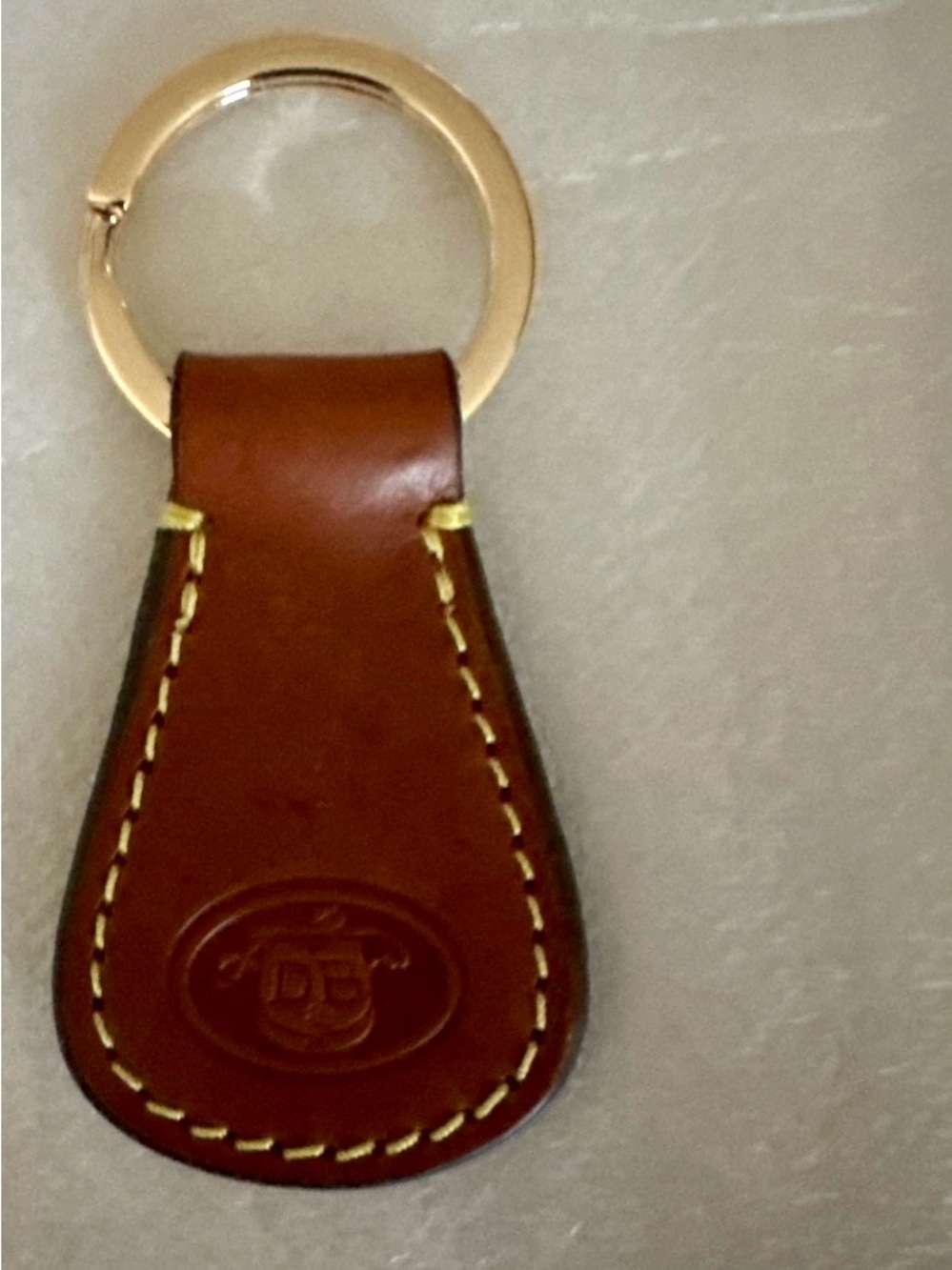 DOONEY & BOURKE Leather Keyring Fob DB Logo Caramel Brown Gold Keychain